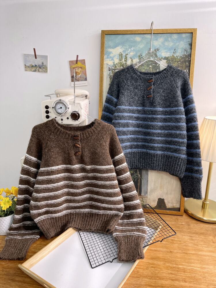 【tops】ボーダー柄ニットセーター　M28926