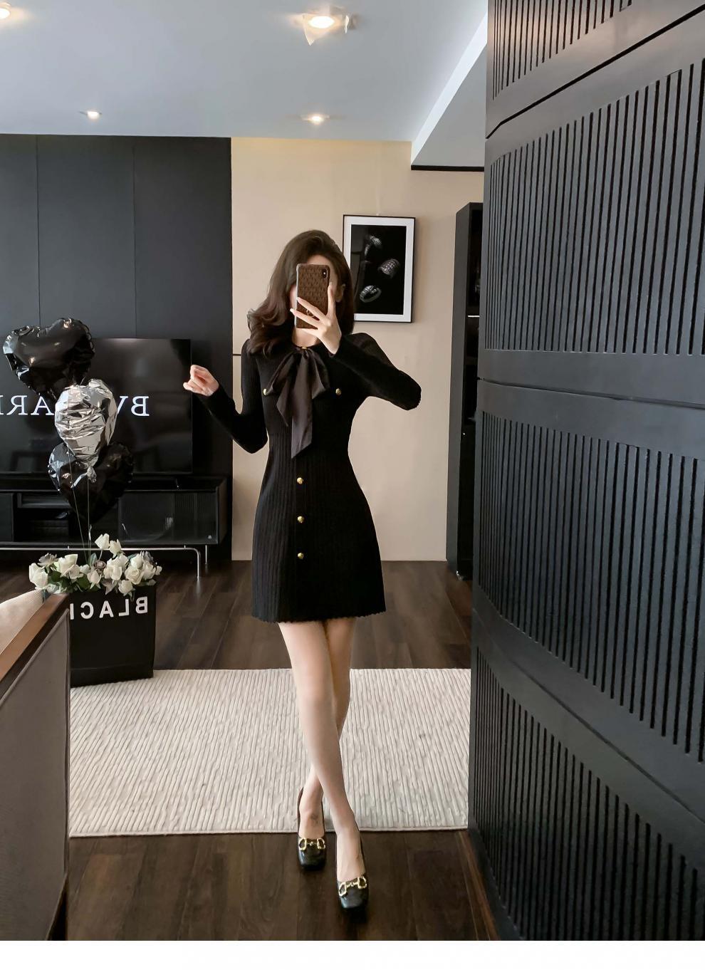 【dress】リボン付きニットワンピース　M18792