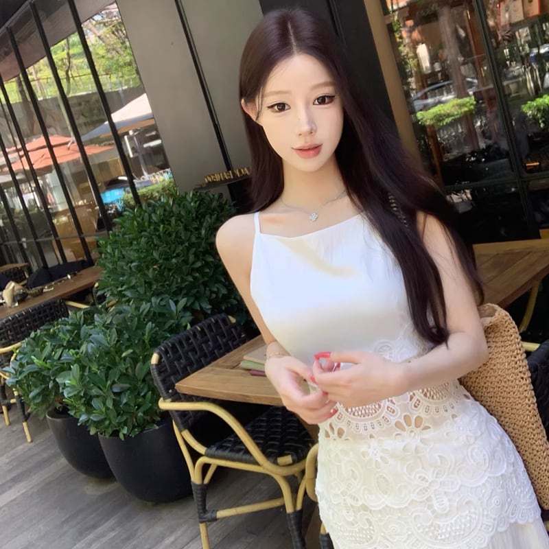 【dress】レースカットワークドッキングキャミワンピース Q8481