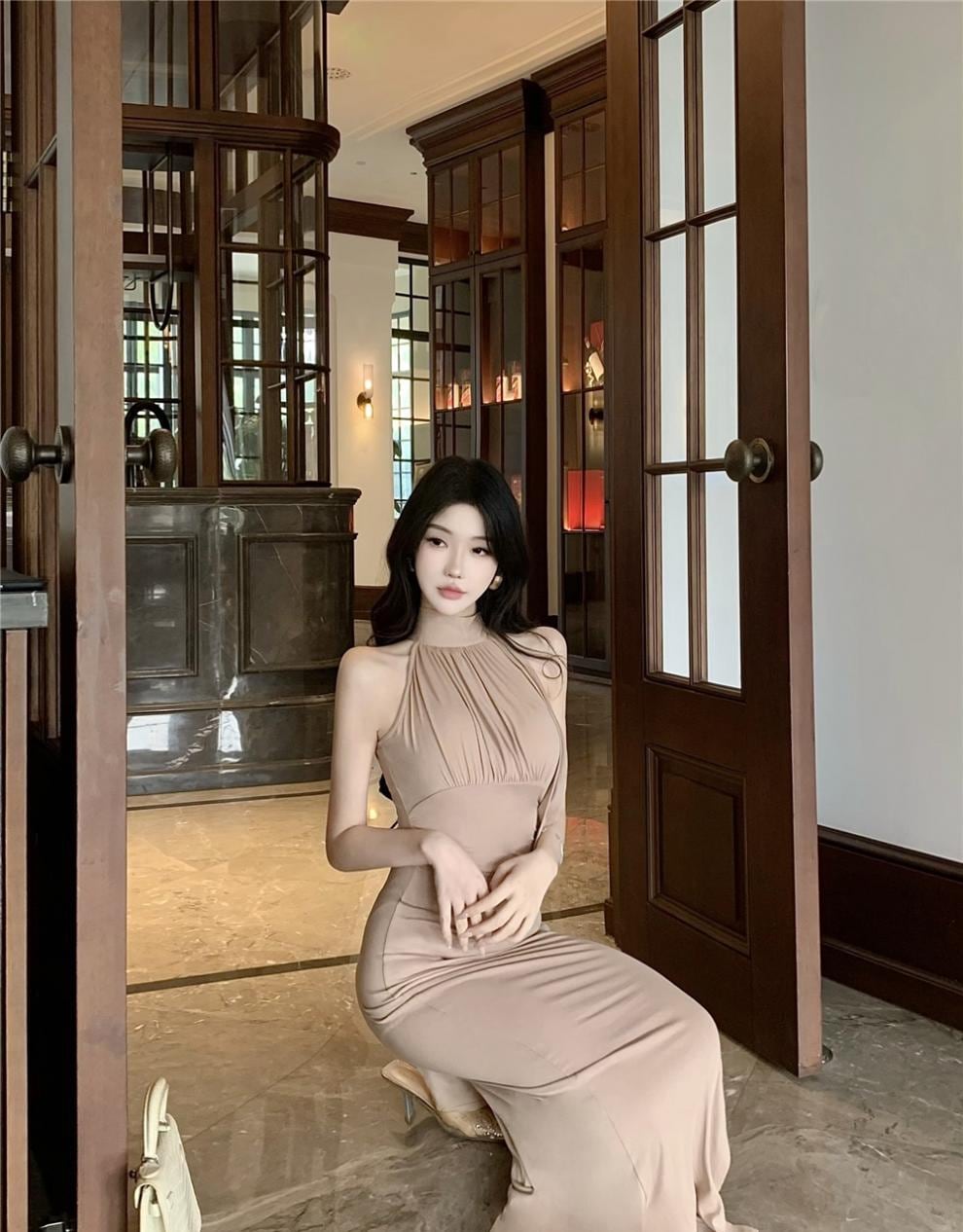 【dress】ノースリーブロングワンピース Q8082
