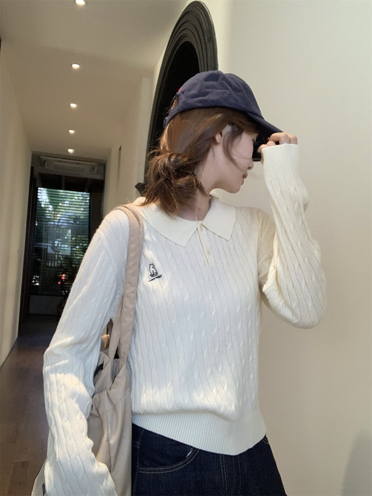 【tops】折り襟ニットセーター　M27358