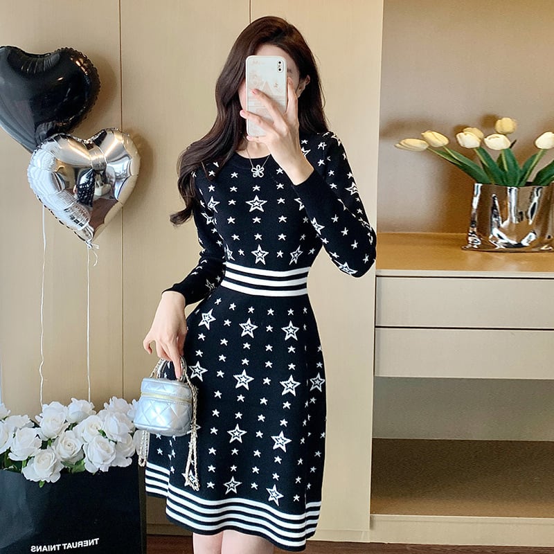 【dress】ジャカードニットワンピース　M28361