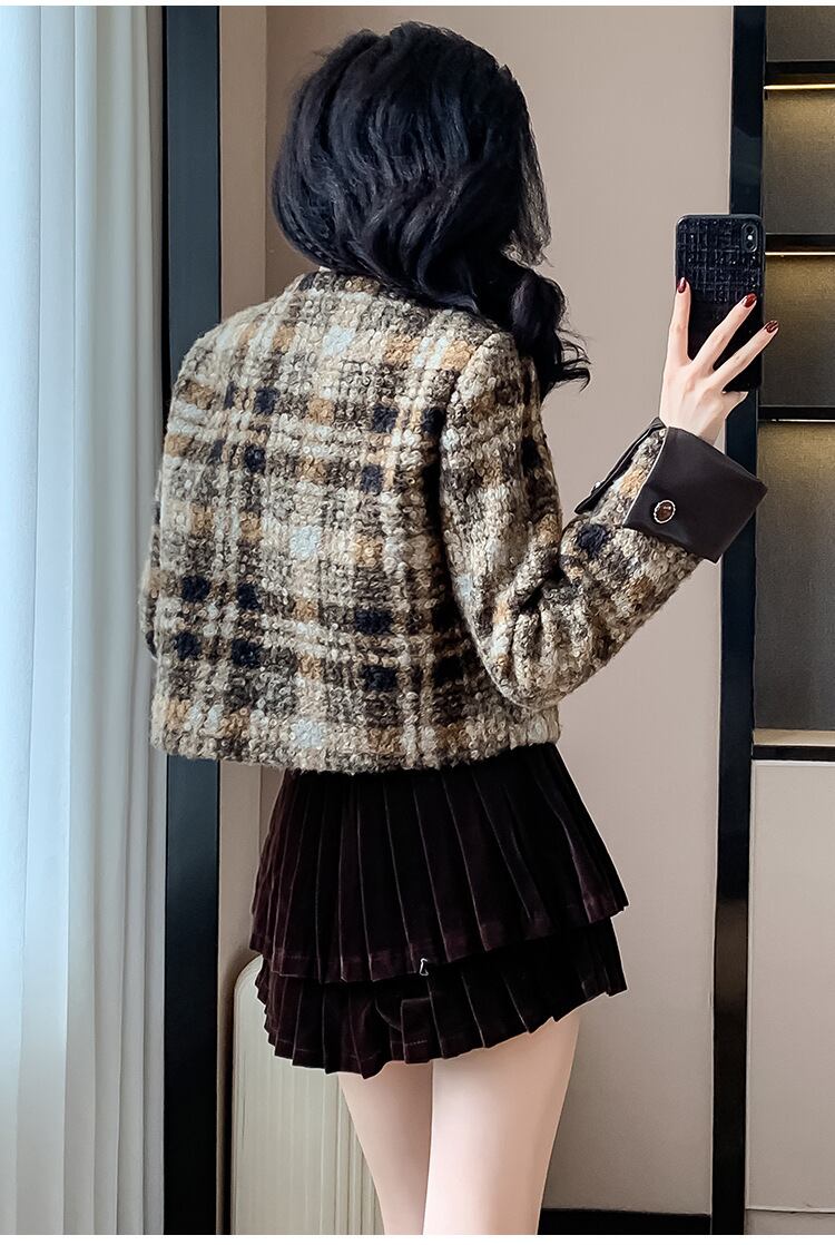 【set】チェック柄ショートコート×スカートセット　M27688