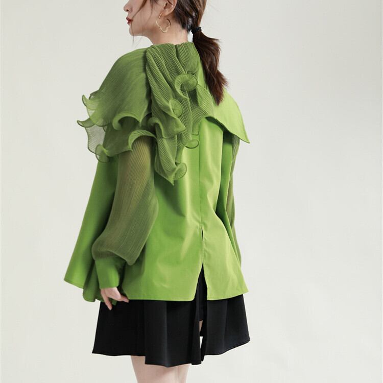 【tops】フリル不規則 イレギュラーシャツブラウス　M29334
