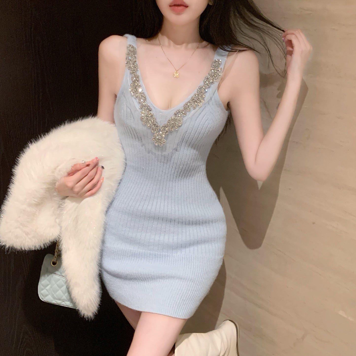 【dress】ビジューニットキャミワンピース　M28468