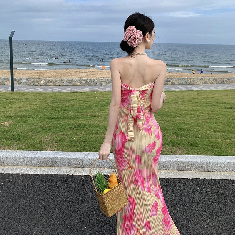 【dress】ベアトッププリントワンピース　M25004
