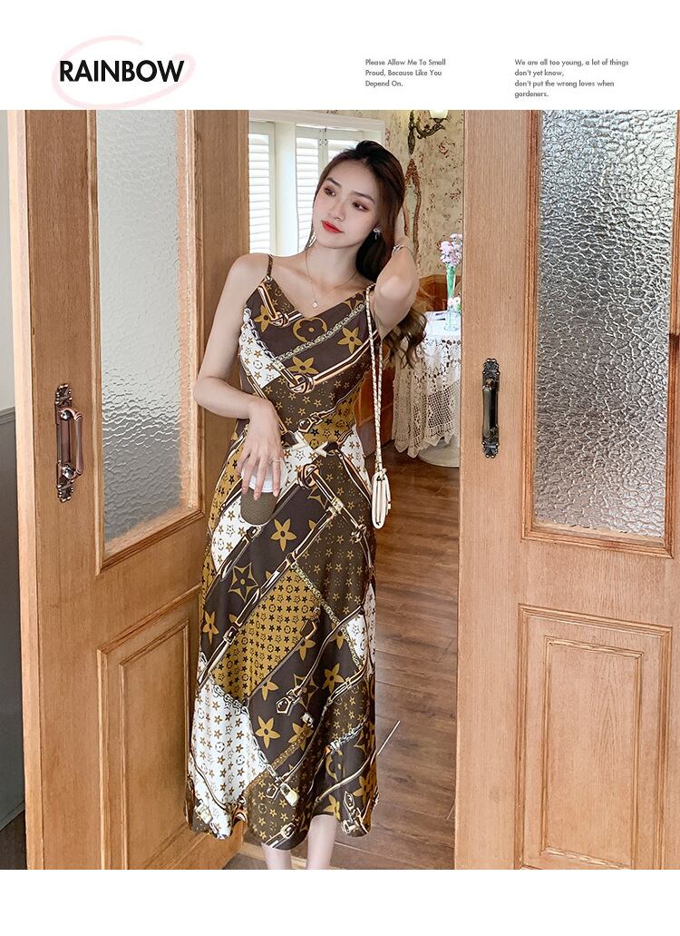 【dress】気質満点夏花柄Vネックキャミワンピース G8143