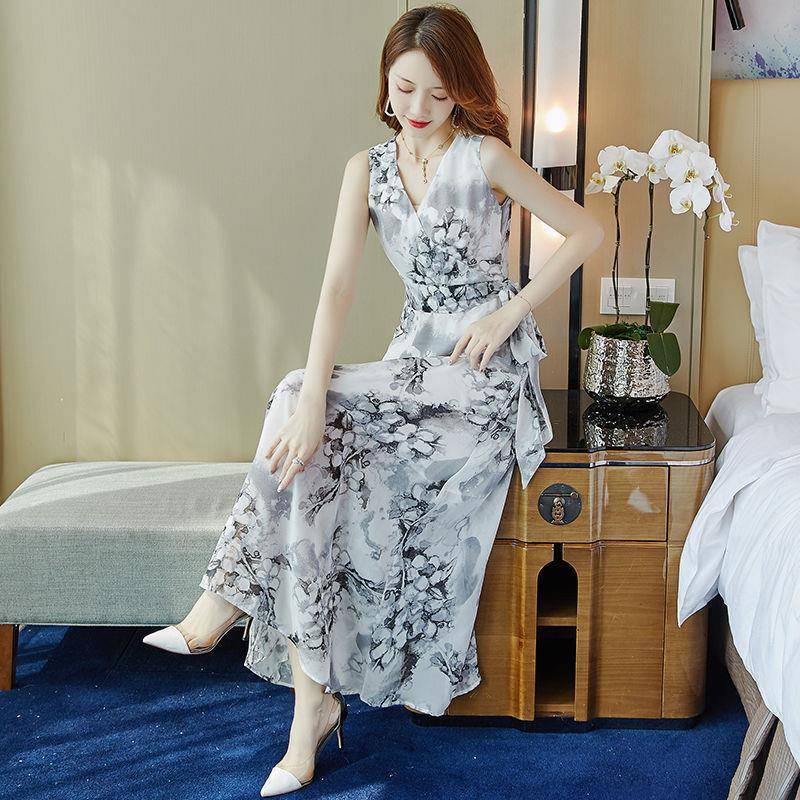 【dress】エレガント美人度アップ!気質満点Vネックシフォン着痩せワンピース G0177