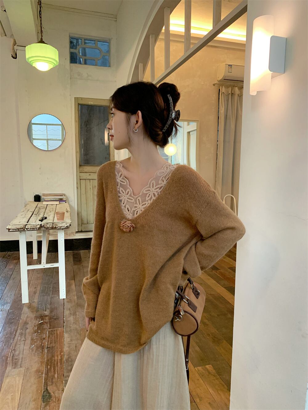 【set】レースキャミソール×バックリボンニットセーター×スカートセット　M27675
