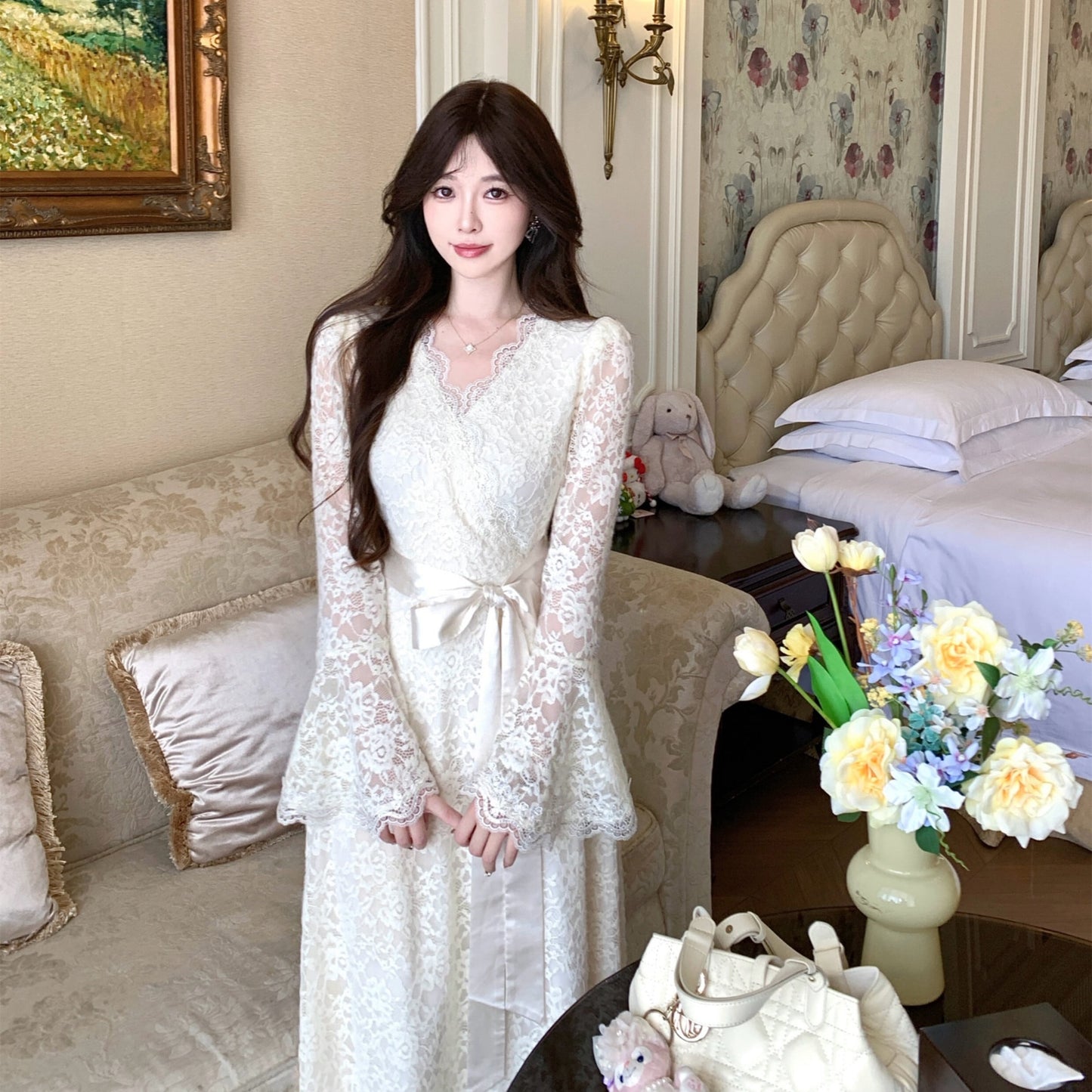 【dress】ベルスリーブレースワンピース　N3514