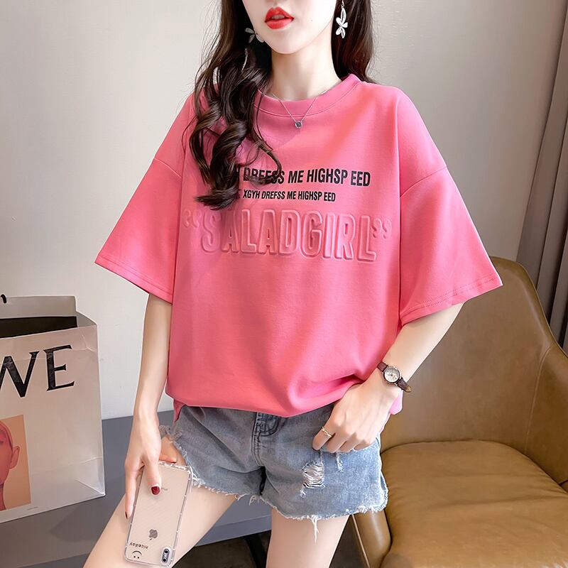 【tops】好感度満載！3色ラウンドネック半袖英字柄ファッションTシャツF0414