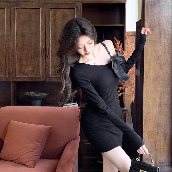 【dress】オフショルダーリボン付きワンピース　M29344