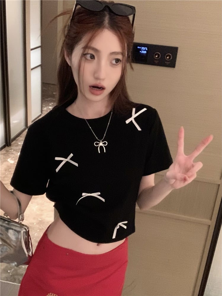 【tops】リボン付きTシャツ　M24440