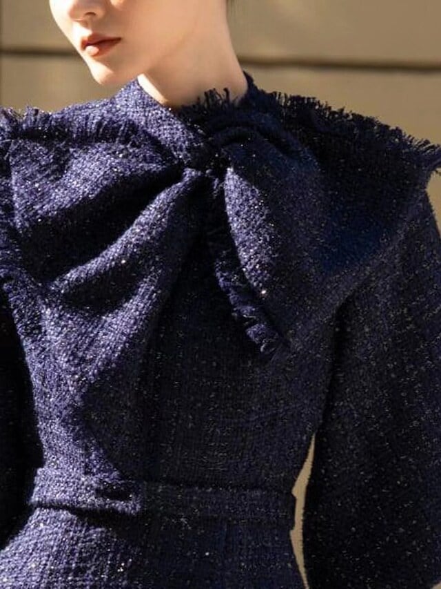 【dress】フレアスリーブレース切替ワンピースF7041