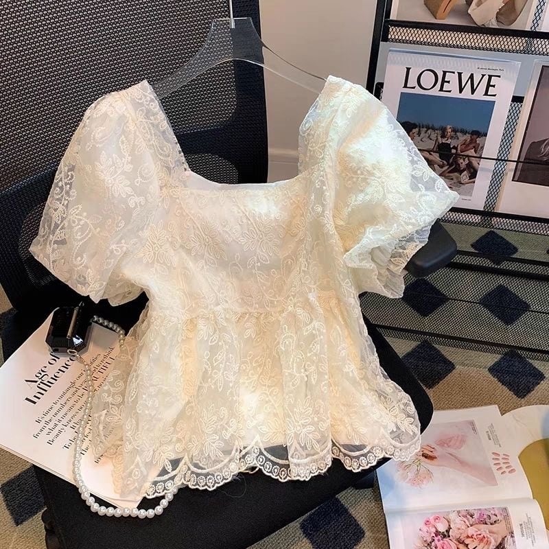 【tops】スクェアネックレースブラウスF7444