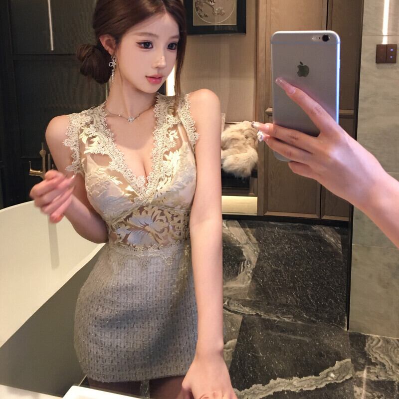 【dress】レース切り替えワンピース　M30062