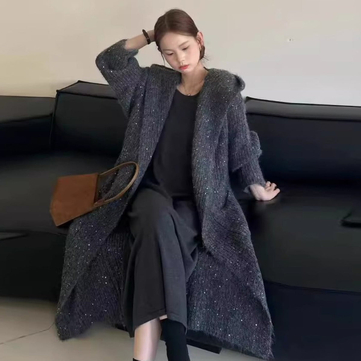 【outer】スパンコールロング丈ニットカーデ　M27349