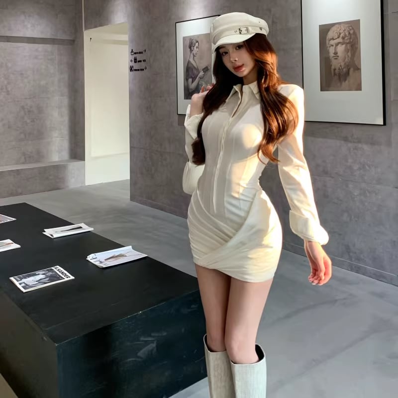 【dress】2色展開タイトシャツワンピース Q7821