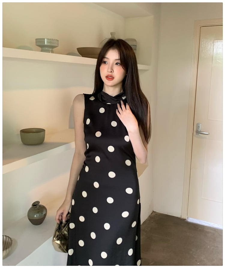 【dress】ノースリーブドット柄ワンピース　M24575