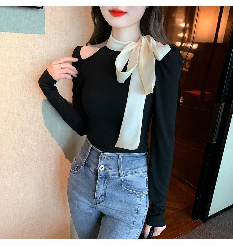 【tops】リボン付きオフショルダートップス　M29380