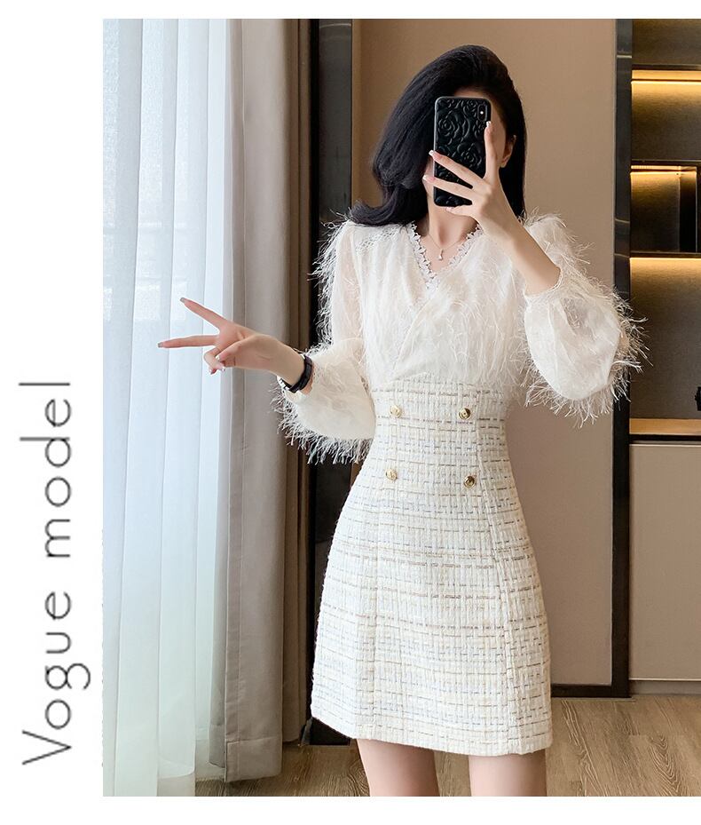 【dress】Vネックドッキングワンピース　M27441