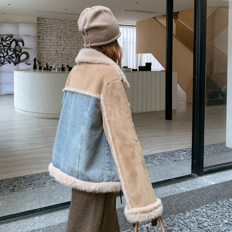 【outer】ファー付きデニムドッキングコート Q7483