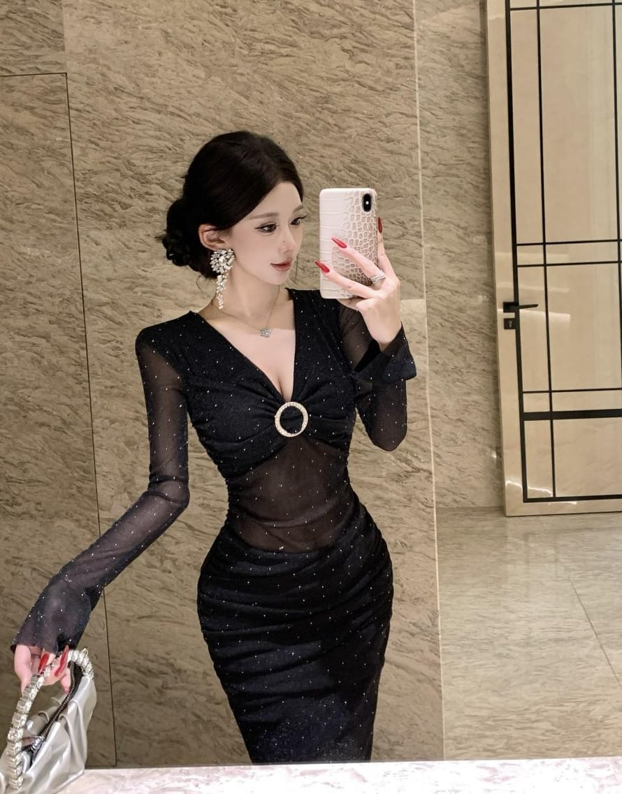 【dress】チュールドッキングロングワンピース Q7422
