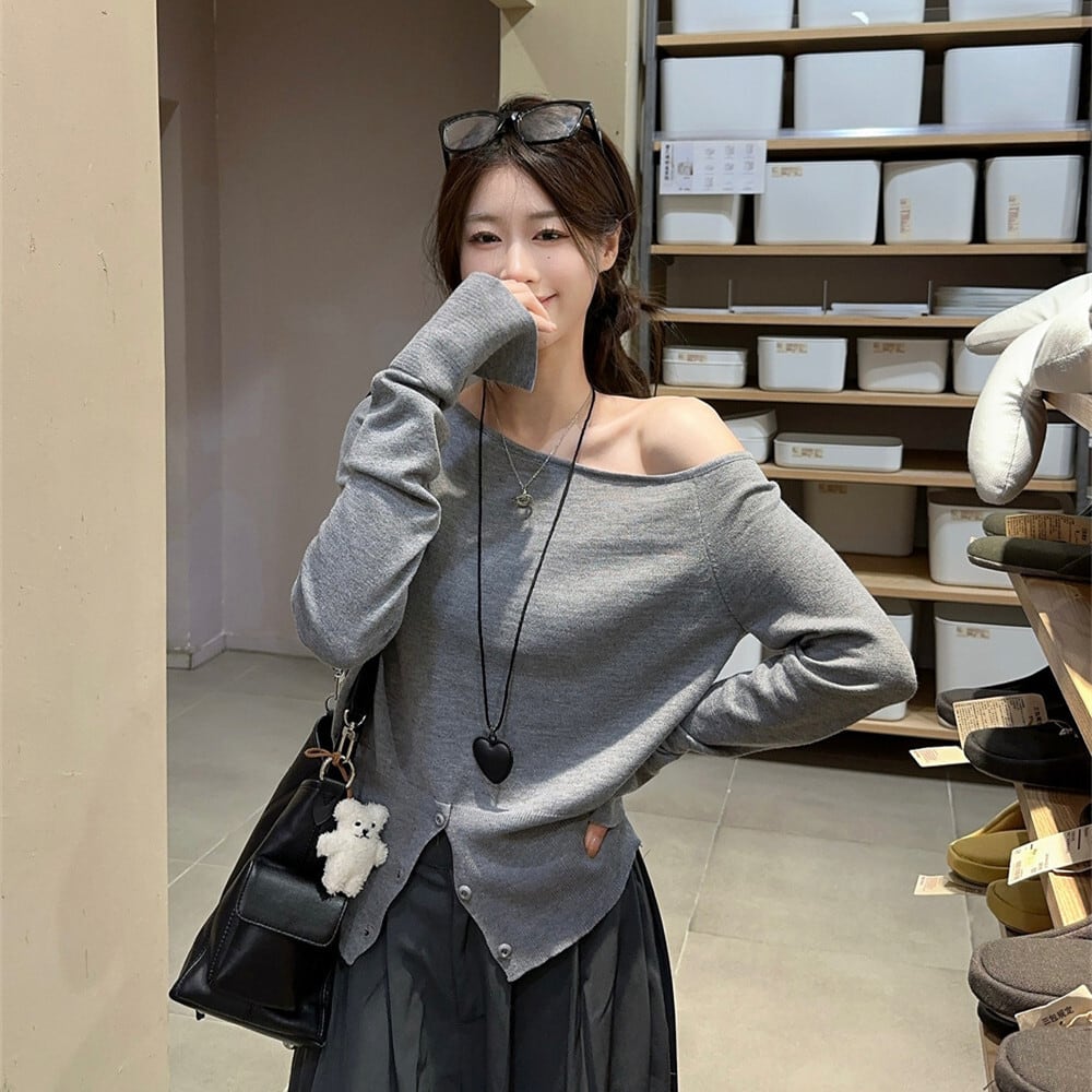 【tops】オフショルダーニットトップス　M26188