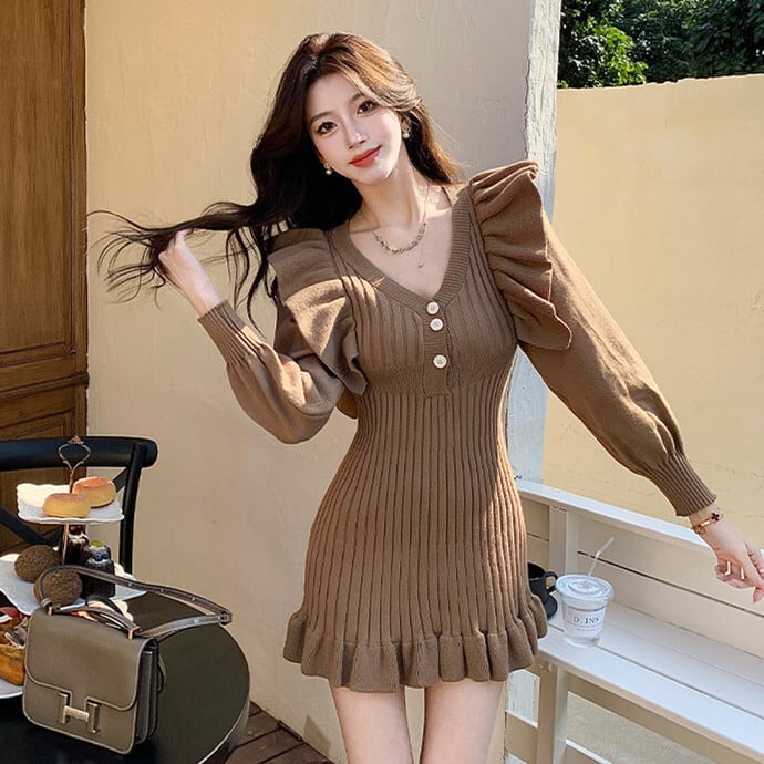 【dress】フリルニットワンピース　M28791