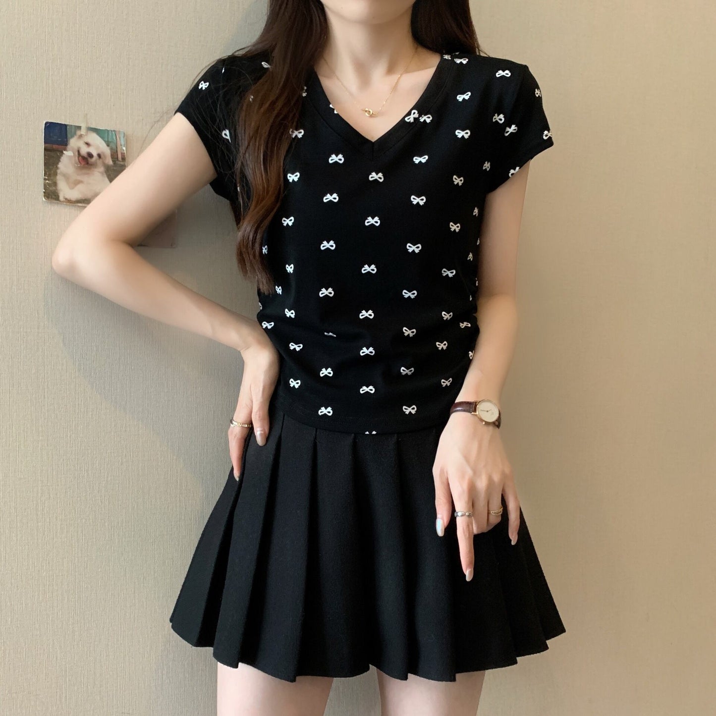 【tops】VネックプリントTシャツG21043