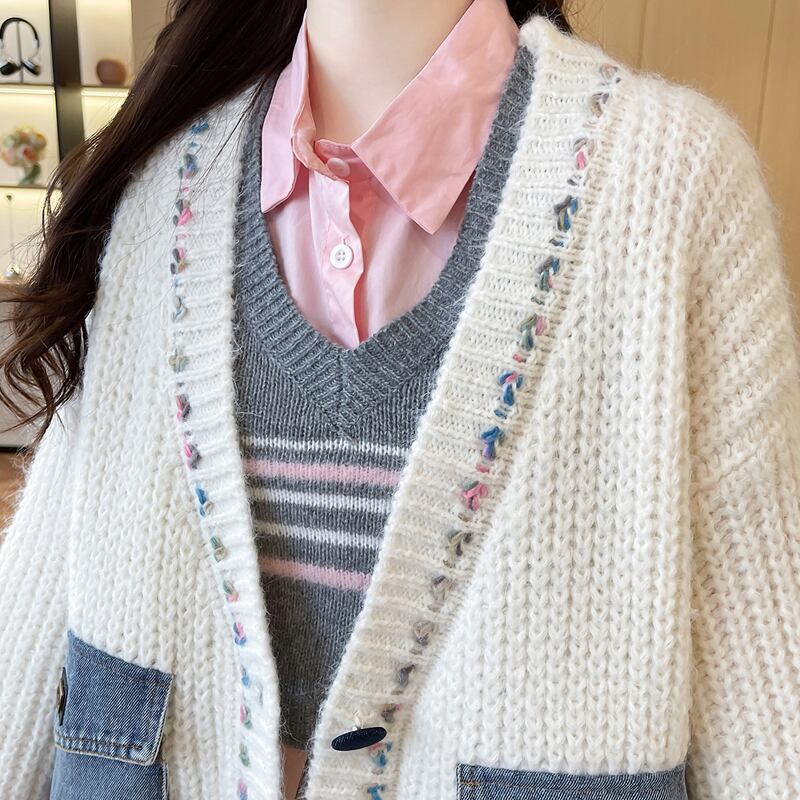 【outer】デニムドッキングニットカーディガン Q7187