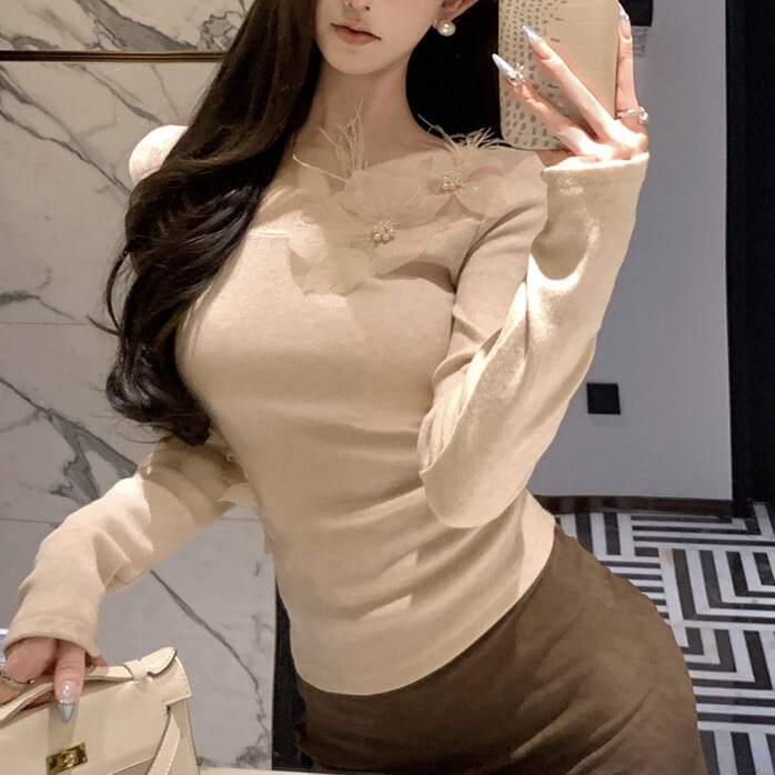 【tops】チュールコンビ立体フラワートップス　M28376