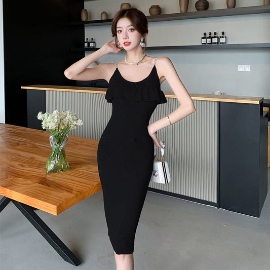 【dress】フリルニットキャミワンピースG21562