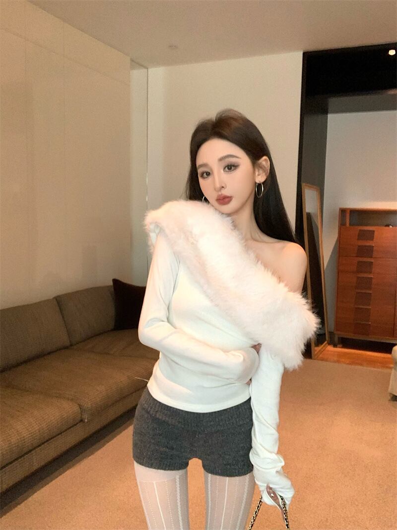 【tops】ファーオフショルダートップス　M29005
