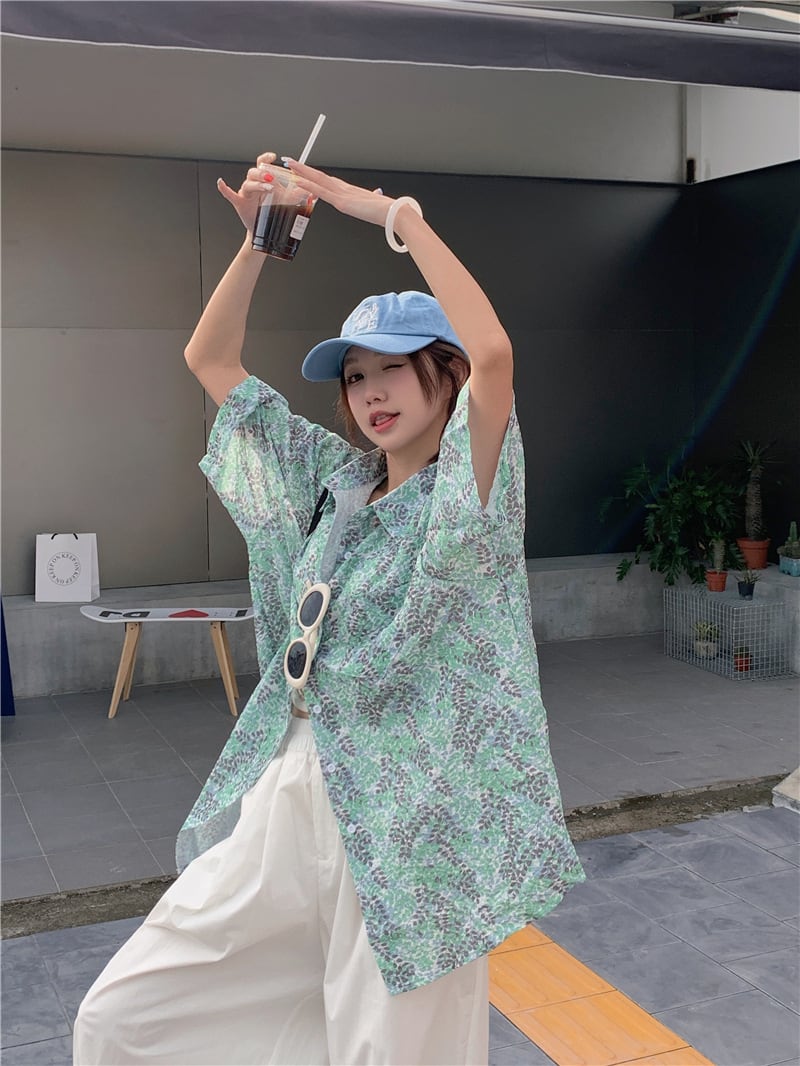 【tops】花柄シャツトップス　M25174