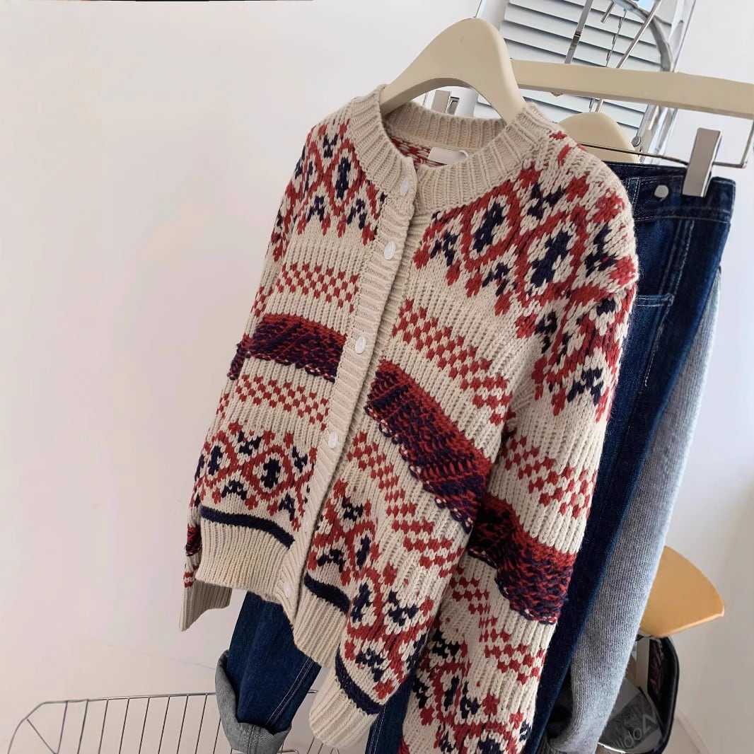 【outer】ボーダー柄ニットカーデ　M29251