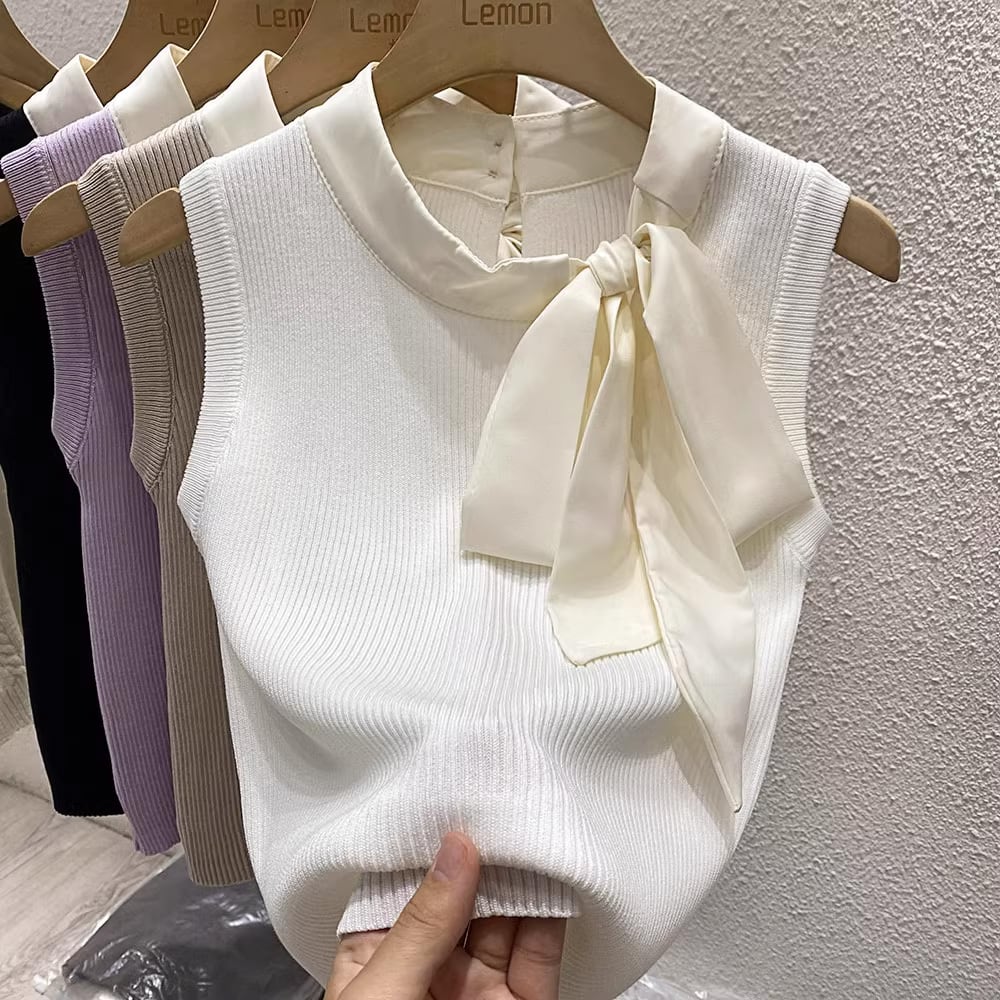 【tops】タイカラーニットタンクトップF7262