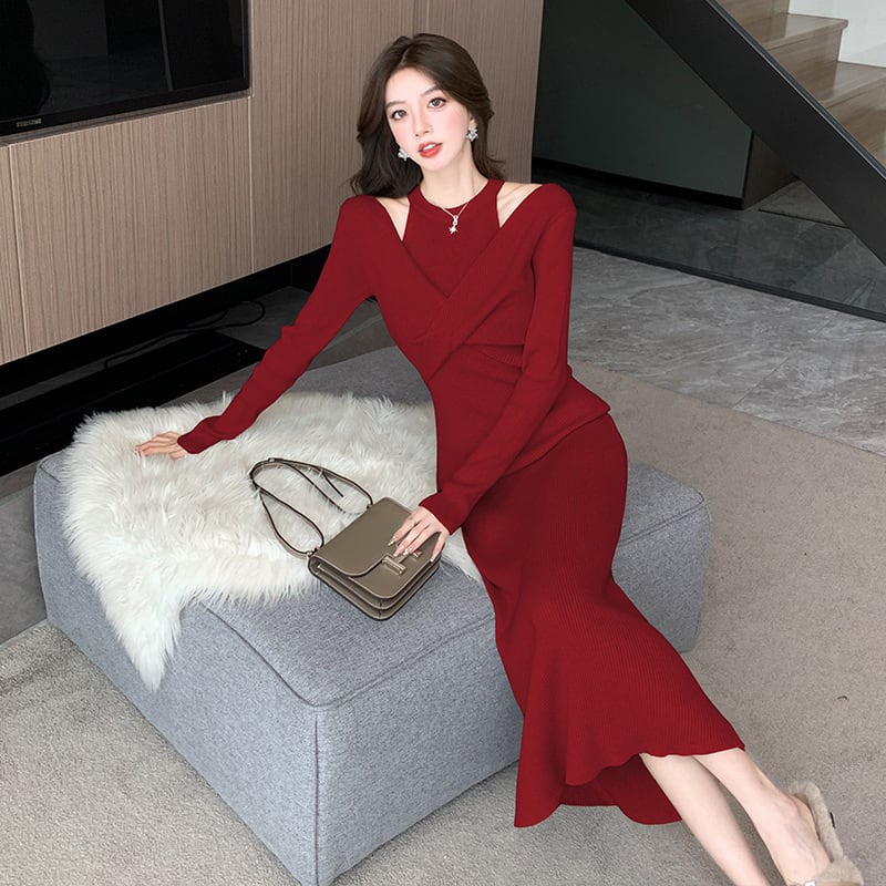 【dress】切り替えニットワンピース　M28022