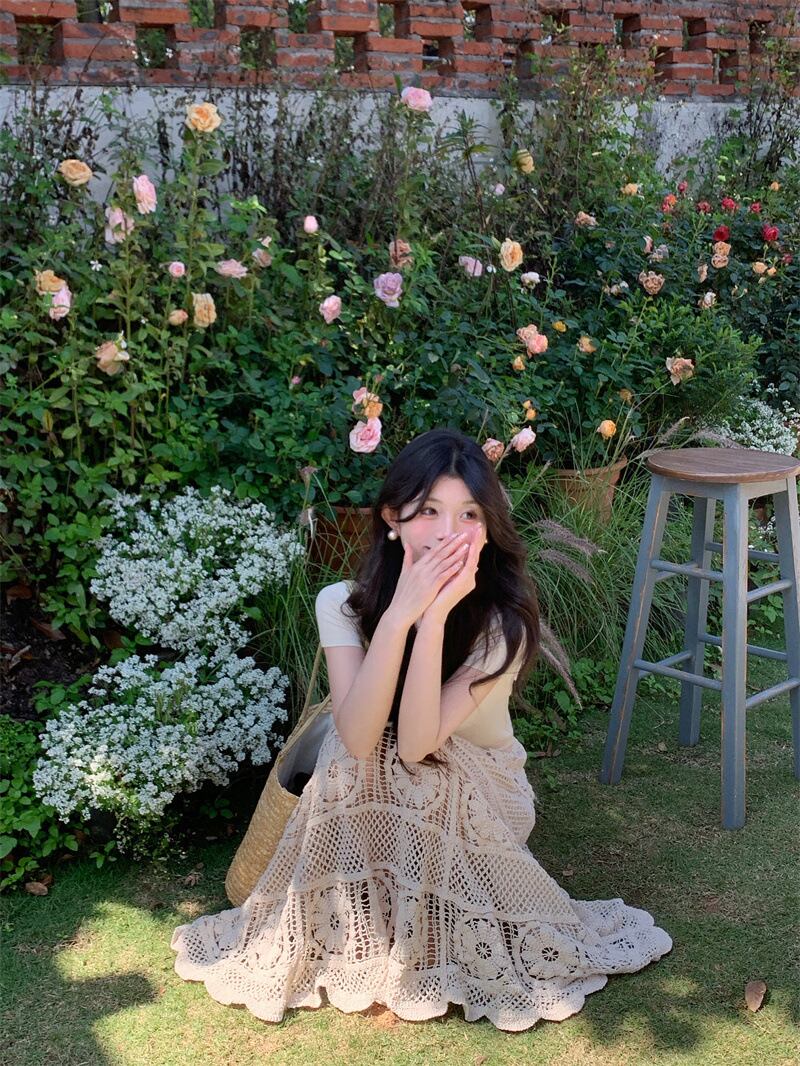 【set】トップス+レース透かし彫りスカート２点セットG21098