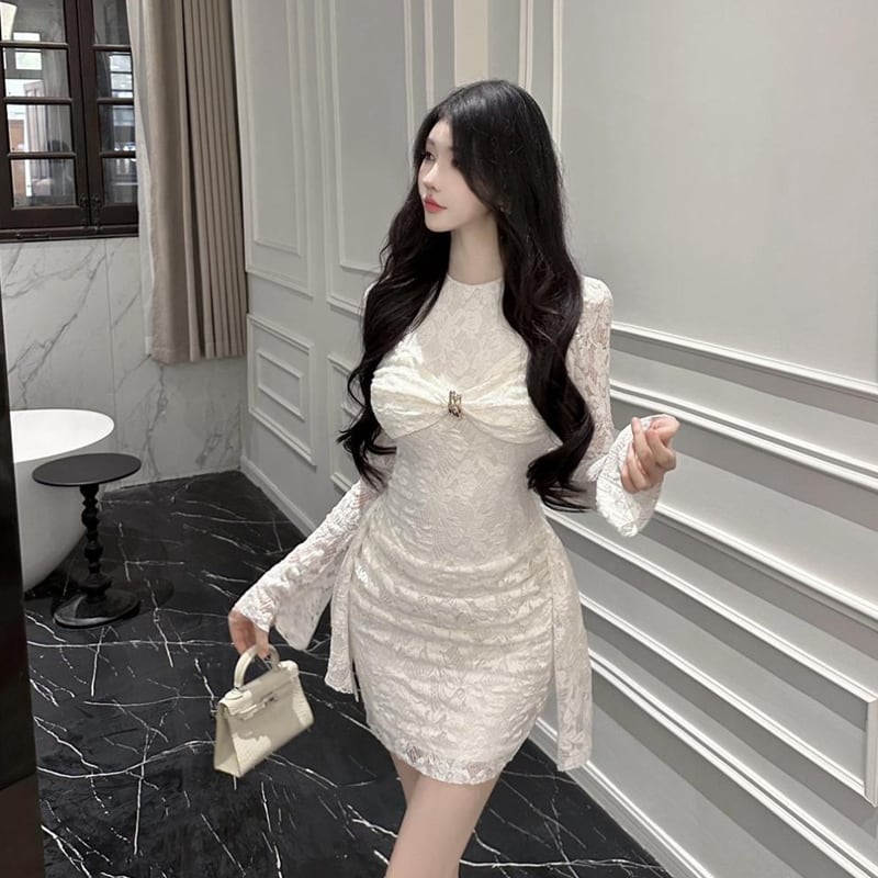 【dress】リボン付きレースワンピース Q7757