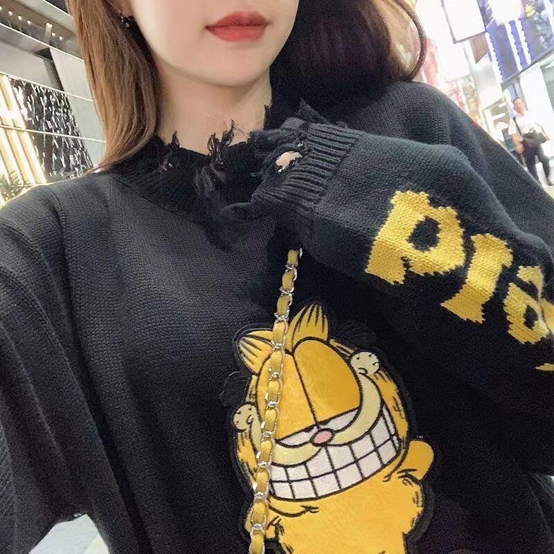 【tops】大人可愛いラウンドネック長袖体型カバー韓国ファッション動物柄配色着回しセーターF1306