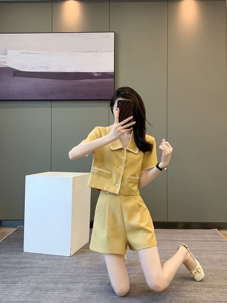 【set】POLOネックトップス+ショートパンツ2点セットF7484