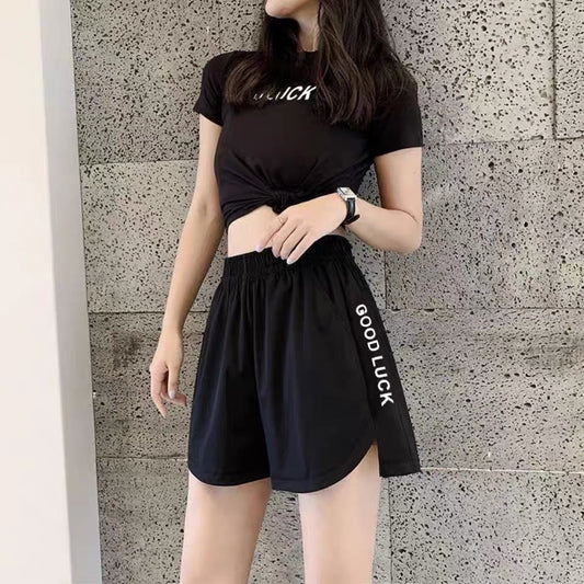 【set】英字柄Tシャツ+ショートパンツ２点セットF7703