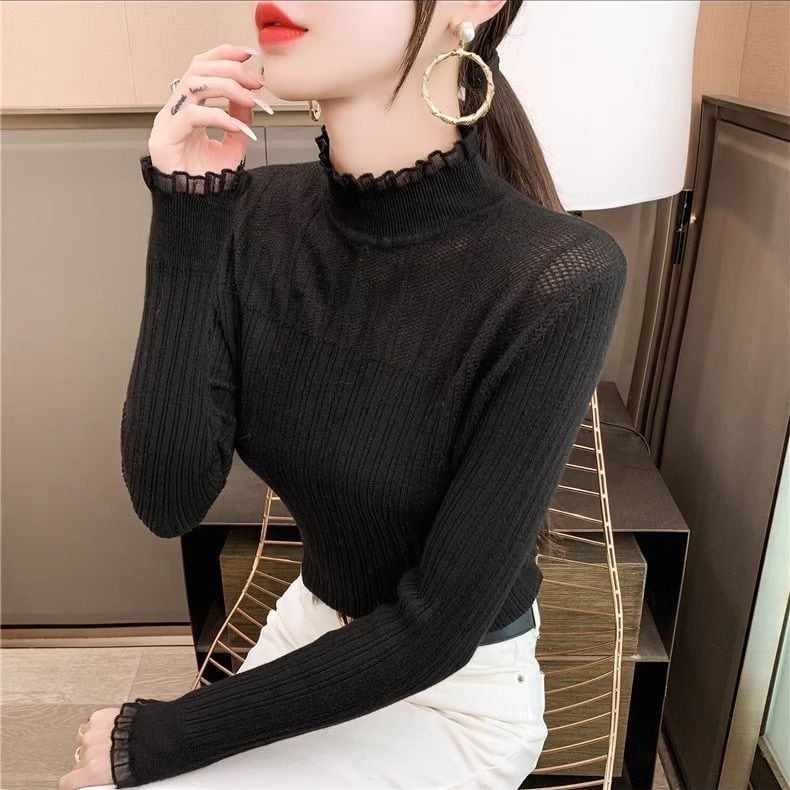 【tops】ハーフネック切替ニットセーターF6510