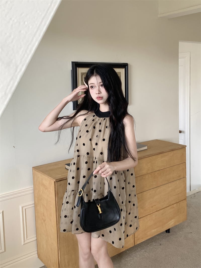 【dress】ノースリーブドット柄ワンピース　M24615