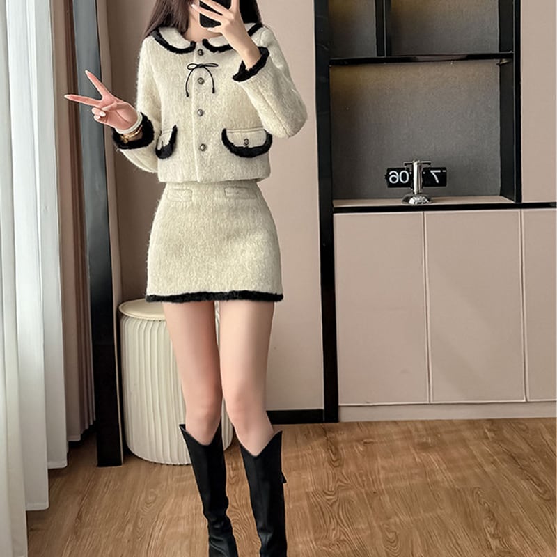 【set】ピーターパンカラーコート×ミニスカートセット Q7685