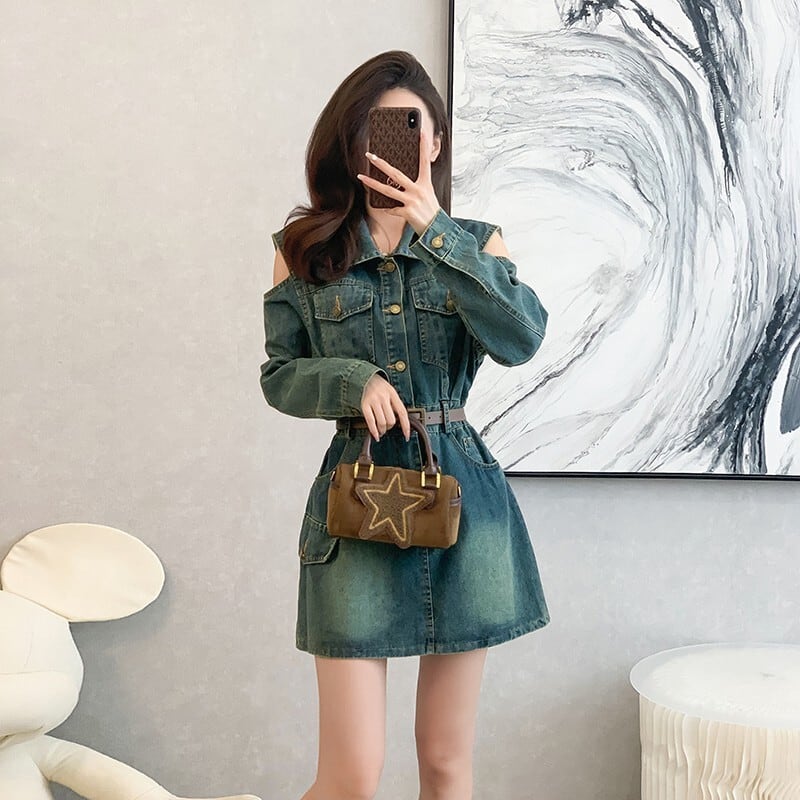 【dress】オフショルダーデニムワンピース　M25743