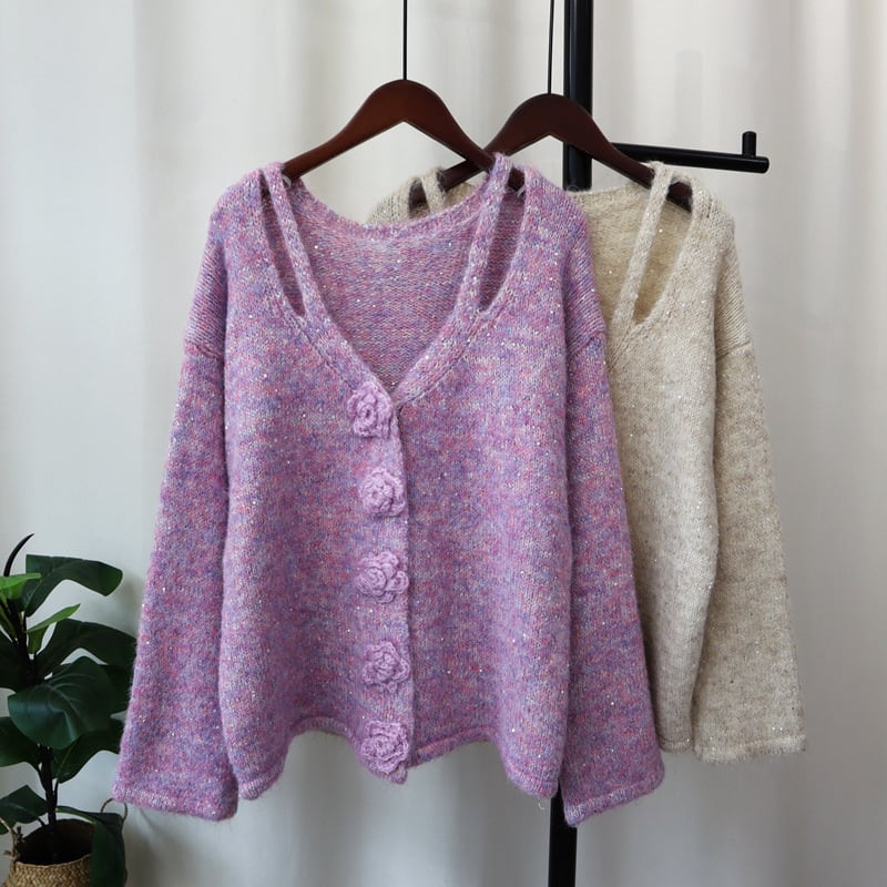 【outer】スパンコールニットカーデ　M28589