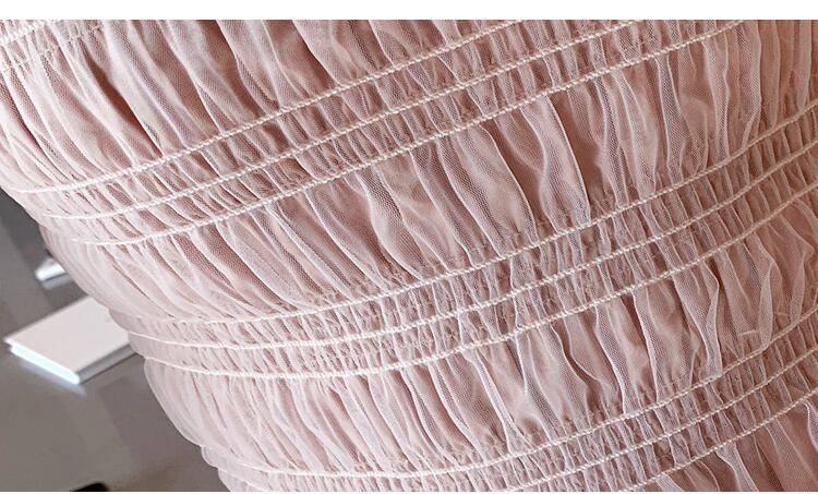 【tops】女性力を高める〜オフネック長袖体型カバーメッシュフ無地着回しブラウスF0570