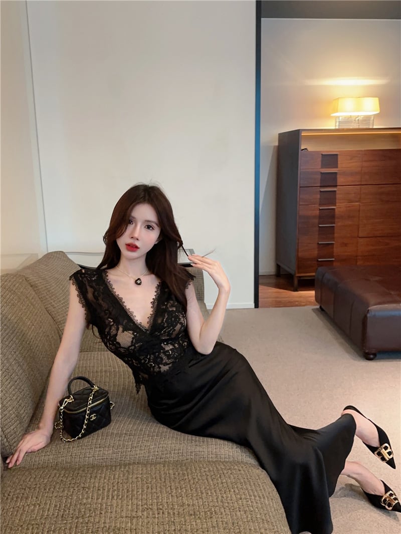 【set】ファーコート+レースマーメイドワンピースセット　M26359